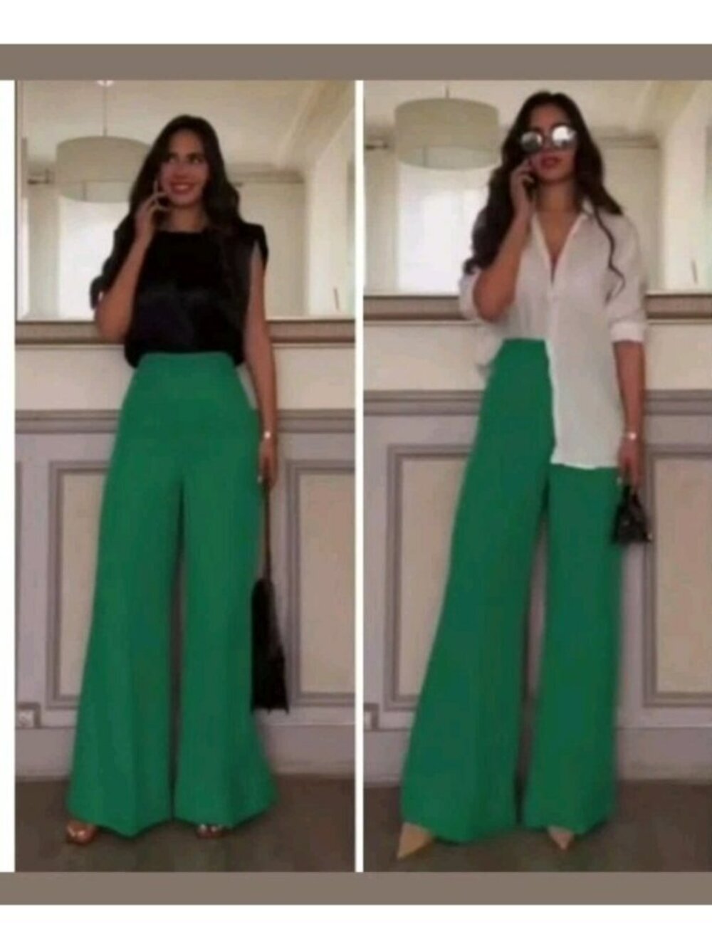 Zara Green Dress Pants Women's Size XL Wide Leg High Rise 2918 267 Blogger Favor